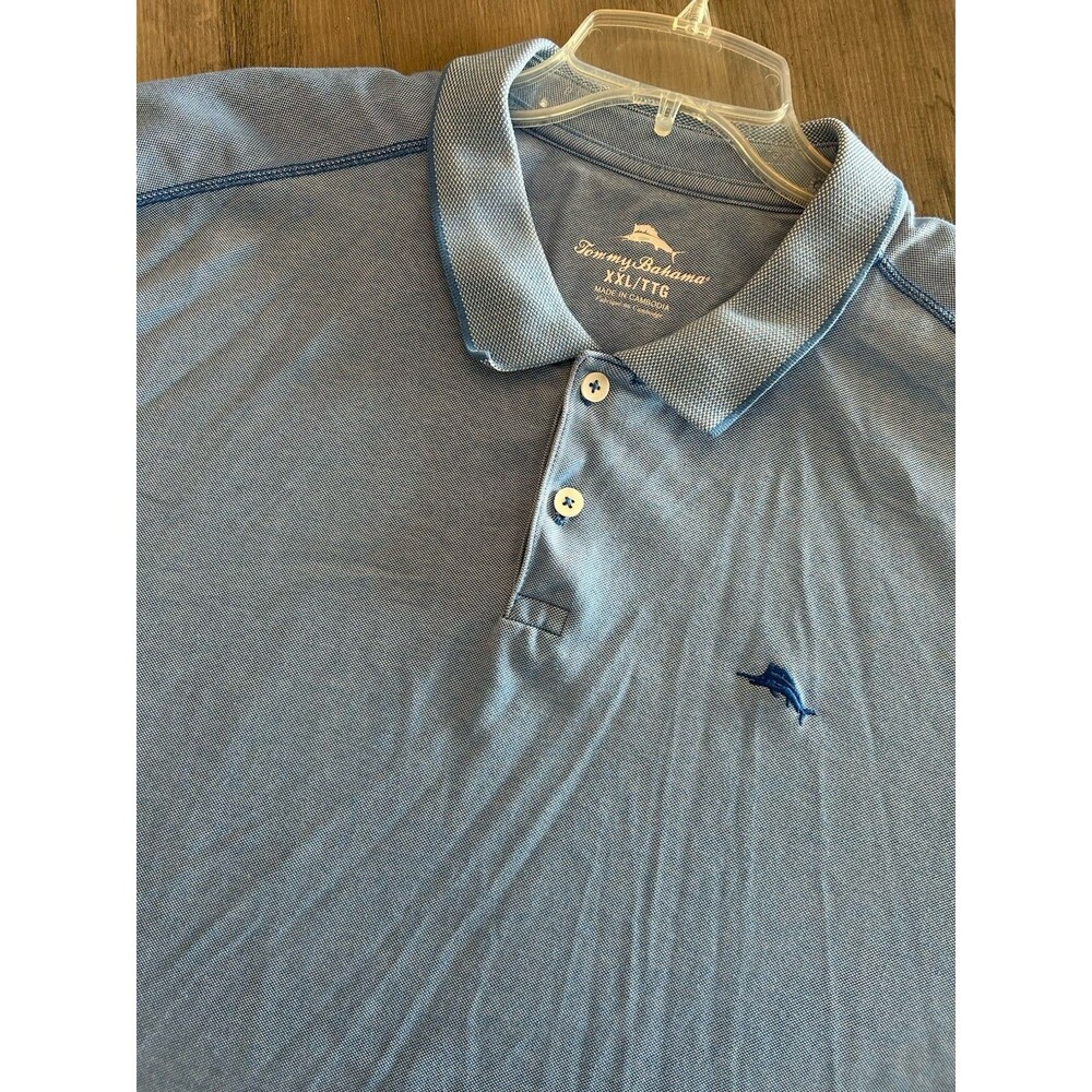 Tommy Bahama Polo Shirt Mens Size XXL Blue Solid Marlin Logo Golf